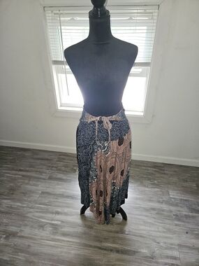 BAMBOO Navy and Dusty Pink Patchwork Maxi Skirt